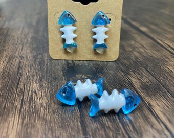 Blue & White Fish Bone Earrings: Playful Nautical Jewelry