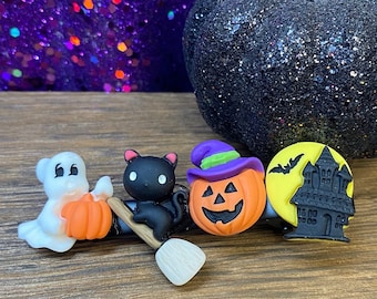 Whimsical Halloween Hair Clip: Spooky Ghosts, Haunted House, Pumpkins