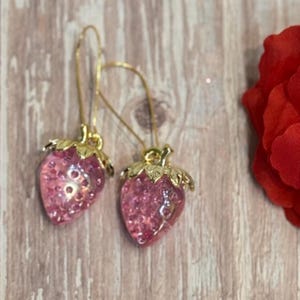 Iridescent Strawberry Earrings - Acrylic Fruit Earrings on French Hooks - Handmade Kawaii Jewelry, Summer Fruit Colorful Strawberry Earrings