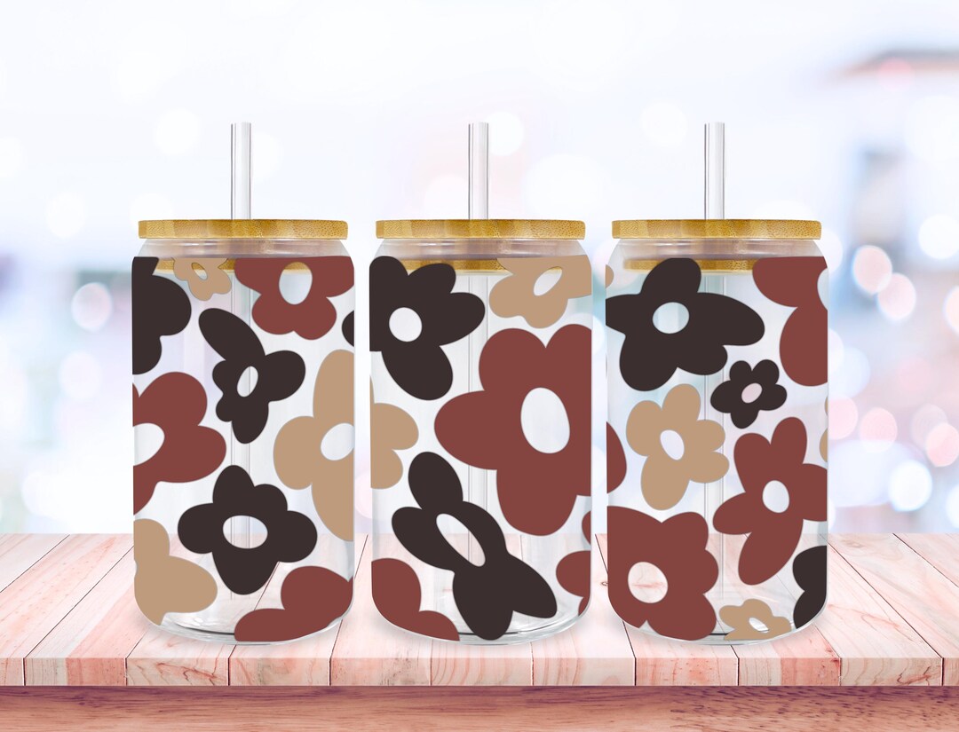 Retro Daisy Flower SVG Libbey Glass Wrap Svg, Boho Groovy Floral 16oz ...