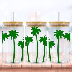Palm Tree Svg Libbey Glass Can Wrap Svg, Tropical Beach Summer 16oz Libby Beer Can Jar Full Wrap Cup svg files for Cricut, Instant Download