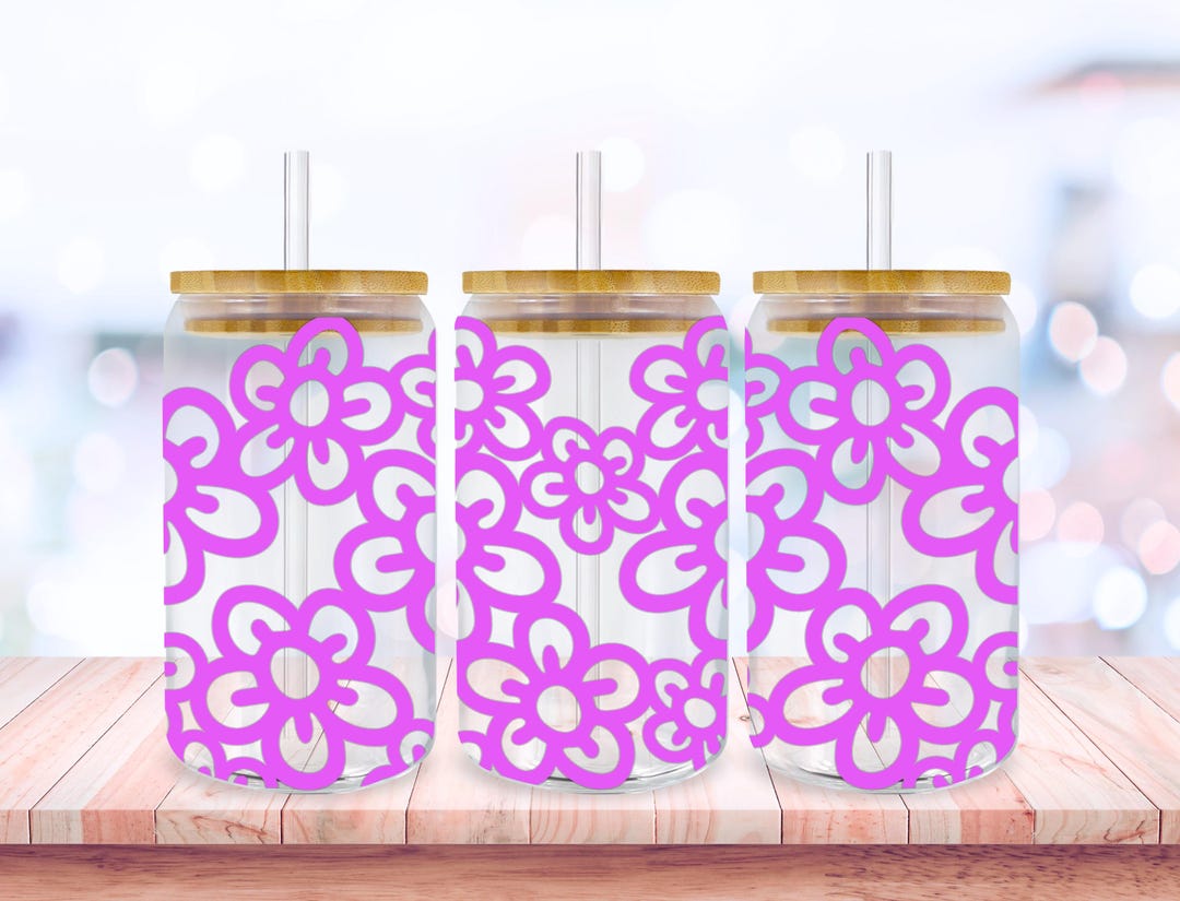Spring Flower SVG Libbey Glass Wrap Svg, Pink Daisy Floral 16oz Libby ...