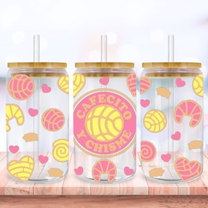 Cafecito Y Chisme SVG Libbey Glass Wrap Svg, Pan Dulce Concha 16oz 20oz Libby Beer Can Full Wrap Cup svg files for Cricut, Png Sublimation