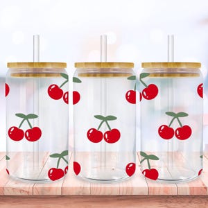 Cherry Libbey Glass Wrap Svg, Cherry Retro Summer Fruit Svg 16oz Libby Beer Can Full Wrap Cup svg files for Cricut, Instant Digital Download