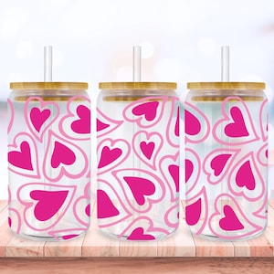 Groovy Hearts Svg Libbey Glass Wrap Svg, Retro Valentines Day Svg 16oz Libby Beer Can Full Wrap Cup svg files for Cricut, Instant Download
