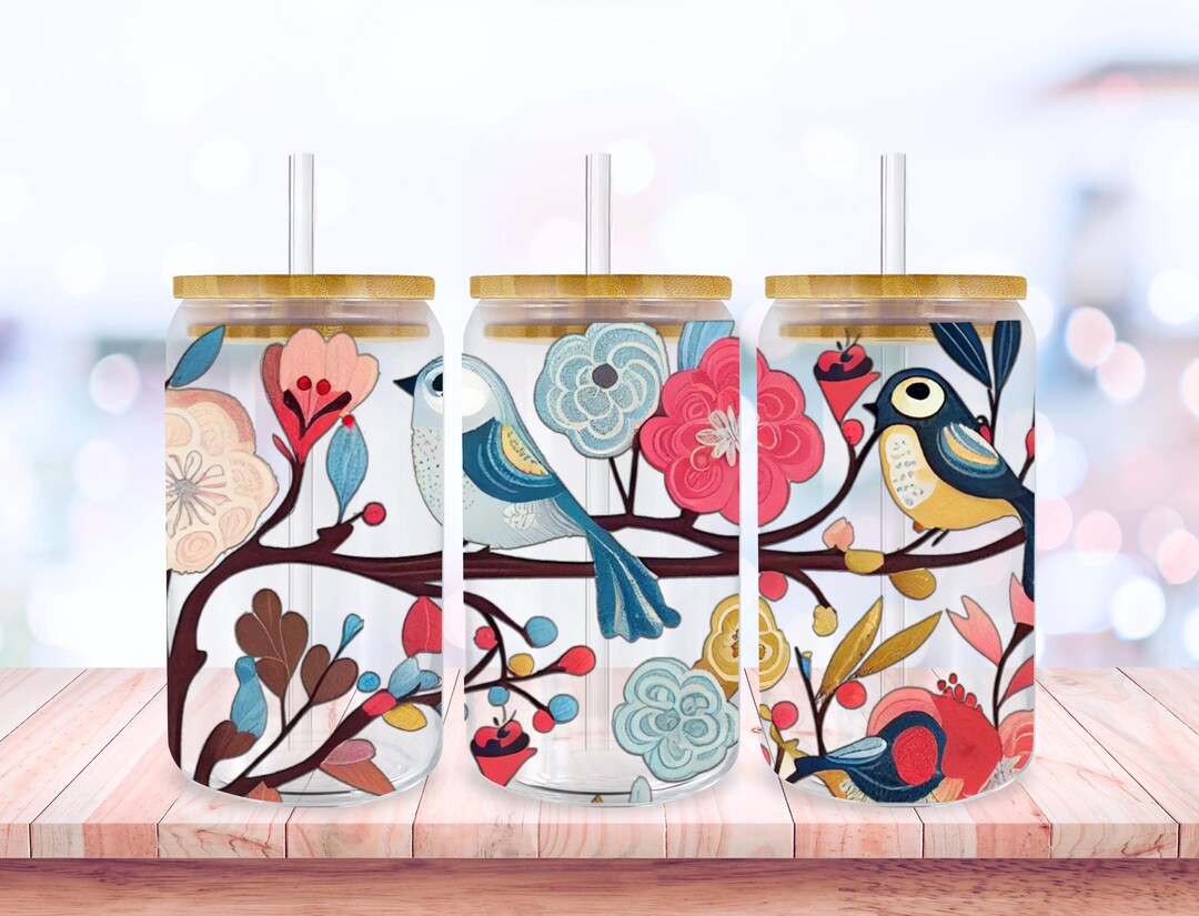 Spring Bird Png 16oz Libbey Glass Can Tumbler Sublimation Design, Boho ...