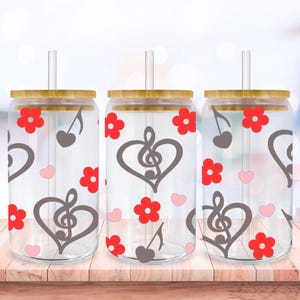 Love Music Svg Libbey Glass Wrap Svg, Boho Music Notes 16oz Libby Beer Can Full Wrap Cup svg files for Cricut, Instant Digital Download