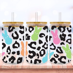 Easter Leopard Bunny Svg Libbey Glass Wrap Svg, Funny Rabbit 16oz Libby Beer Can Glass Full Wrap Cup svg files for Cricut, Png Sublimation