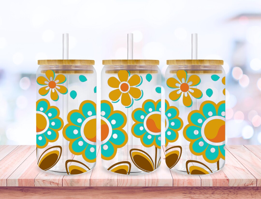 Spring Retro Flower Libbey Glass Wrap Svg, Boho Floral 16oz 20oz Libby ...