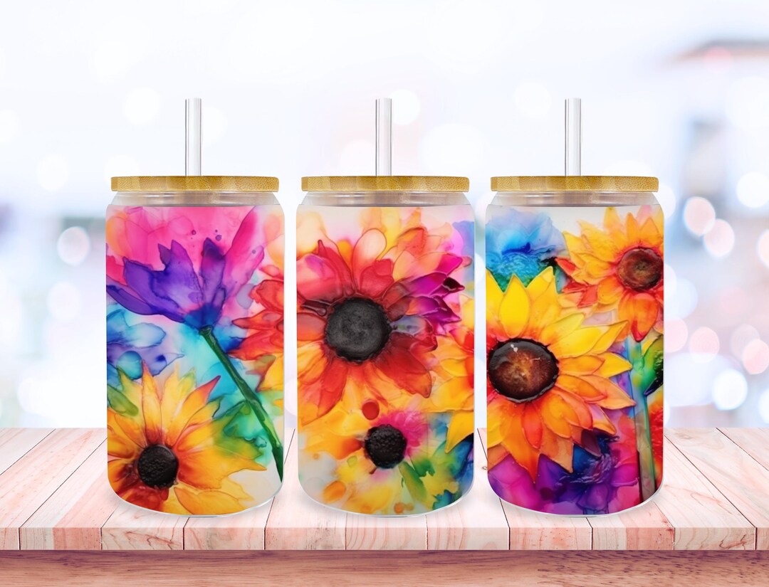 Neon Flowers Png 16oz Libbey Glass Can Tumbler Sublimation Designs ...