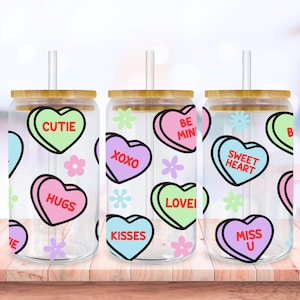 Conversation Hearts Svg Libbey Glass Wrap Svg, Funny Valentines Day Svg Candy Heart 16oz Libby Beer Can Full Wrap Cup svg files for Cricut