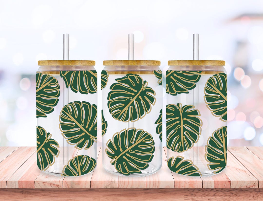 Monstera Libbey Glass Wrap Svg, Tropical Monstera Leaves Svg 16oz Libby ...