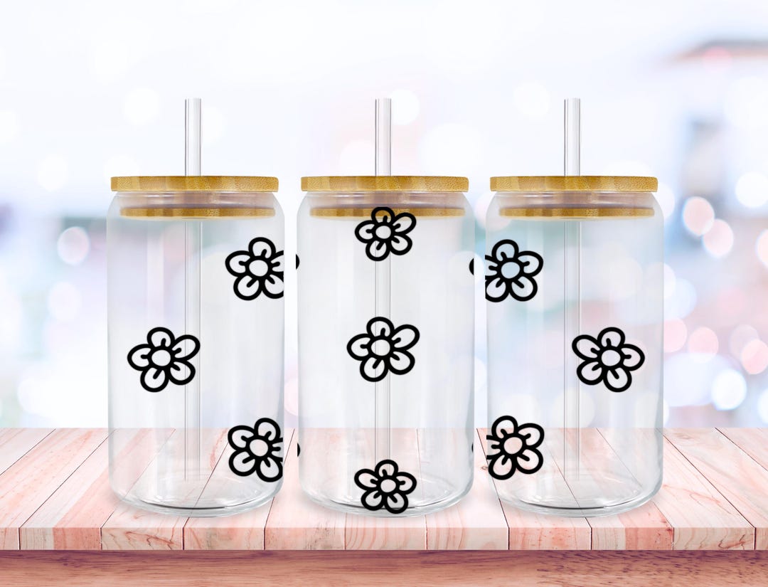 Daisy Flower Doodle Svg Libbey Glass Wrap Svg, Boho Floral 16oz Libby ...