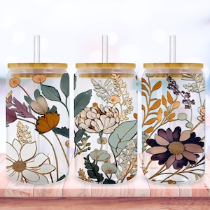 Vintage Spring PNG 16oz Libbey Glass Can Tumbler PNG Sublimation Designs, Retro Hand drawn Wildflower  floral Png, Instant Digital Download