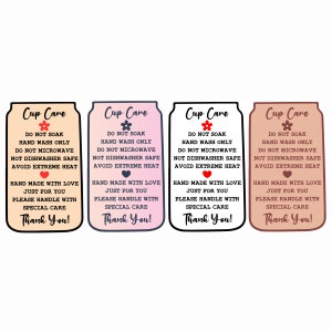 Libbey Glass Can Cup Care Card Png, listo para imprimir y cortar instrucciones de cuidado Paquete de archivos Png, tarjetas de cuidado Libby imprimibles Png