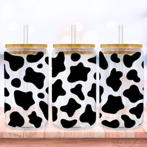 Cow Print SVG Libbey Glass Wrap Svg, Cow Pattern Animal Print 16oz Libby Beer Can Jar Full Wrap Cup svg files for Cricut, Instant Download