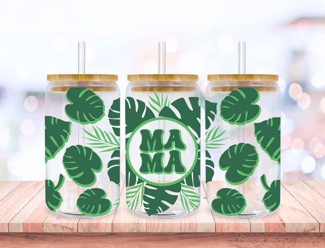 Mama Monstera SVG Libbey Glass Wrap Svg, Mom Tropical Leaves SVG 16oz ...