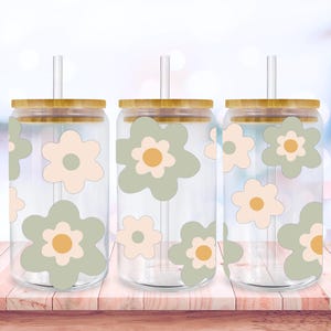 Boho Retro Floral Libbey Glass Wrap Svg, Spring Boho Flower 16oz 20oz Libby Beer Can Full Wrap Cup svg files for Cricut, Instant Download