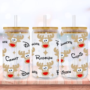 Rentier Namen SVG Libbey Glass Wrap SVG, lustige Weihnachten 16 Unzen Libby Beer Can Full Wrap Cup svg-Dateien für Cricut, Instant Digital Download
