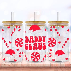 Daddy Claus Svg Libbey Glass Wrap Svg, Retro Dad Christmas Santa 16oz Libby Beer Can Full Wrap Cup svg files for Cricut, Instant Download