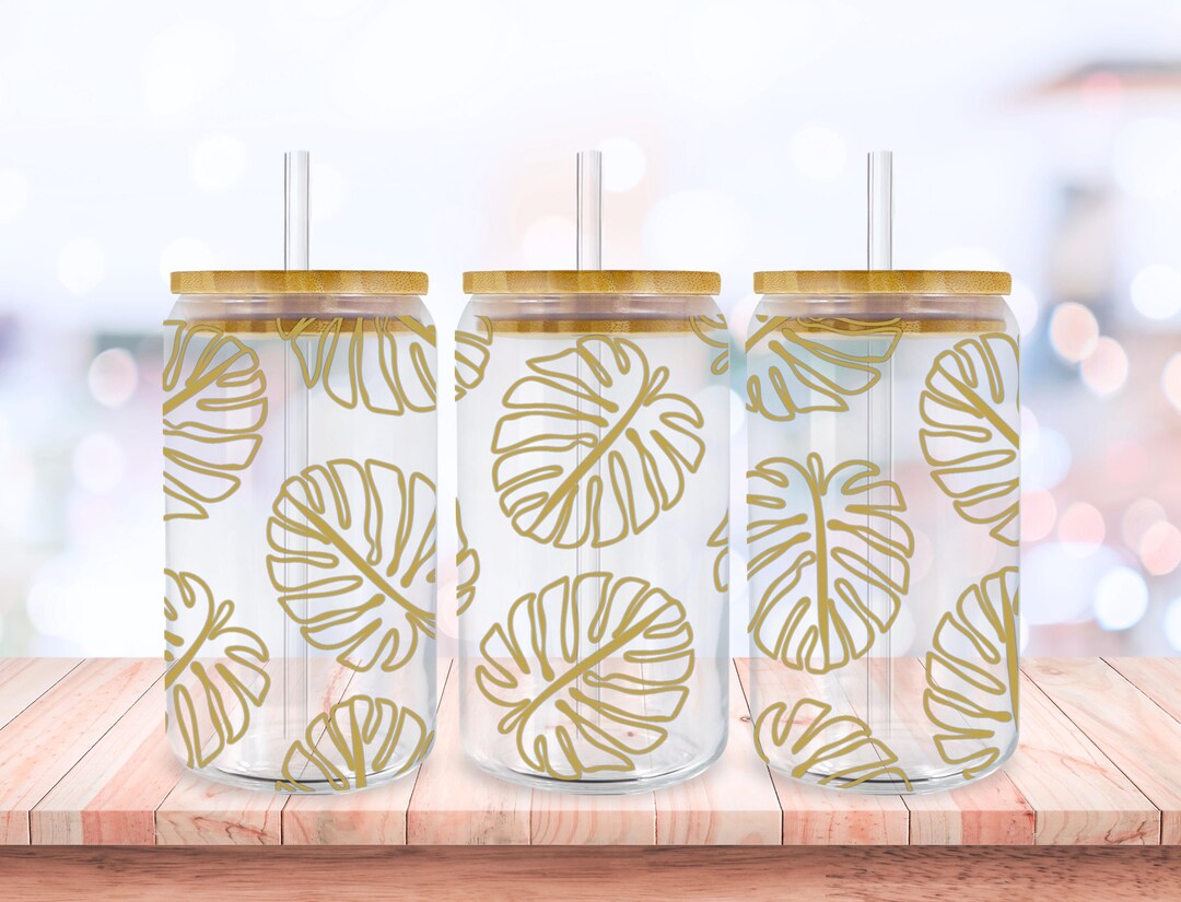 Monstera Leaves Svg Libbey Glass Wrap Svg, Tropical Leaves Svg 16oz ...