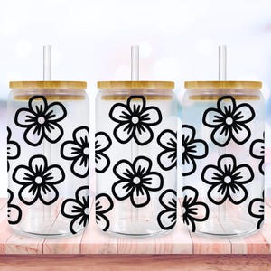 Boho Flower Svg Libbey Glass Wrap Svg, Retro Floral Daisy 16oz Libby Beer Can Full Wrap Cup svg files for Cricut, Instant Digital Download