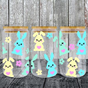 Osterhase svg Libbey Glass Wrap svg, Frühling Osterkaninchen 16oz 20oz Libby Beer Can Full Wrap Cup svg-Dateien für Cricut, Instant Download
