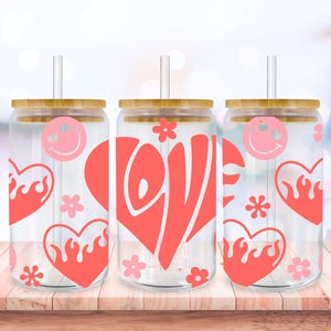 Y2k Love Valentine Libbey Glass Wrap Svg, Retro Valentines Day 16oz 20oz Libby Beer Can Full Wrap Cup svg files for Cricut, Png Sublimation
