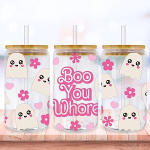 Boo Ghost Svg Libbey Glass Wrap Svg, Funny Cute Fall Halloween Spooky Season 16oz Libby Beer Can Full Wrap Cup svg files for Cricut Download