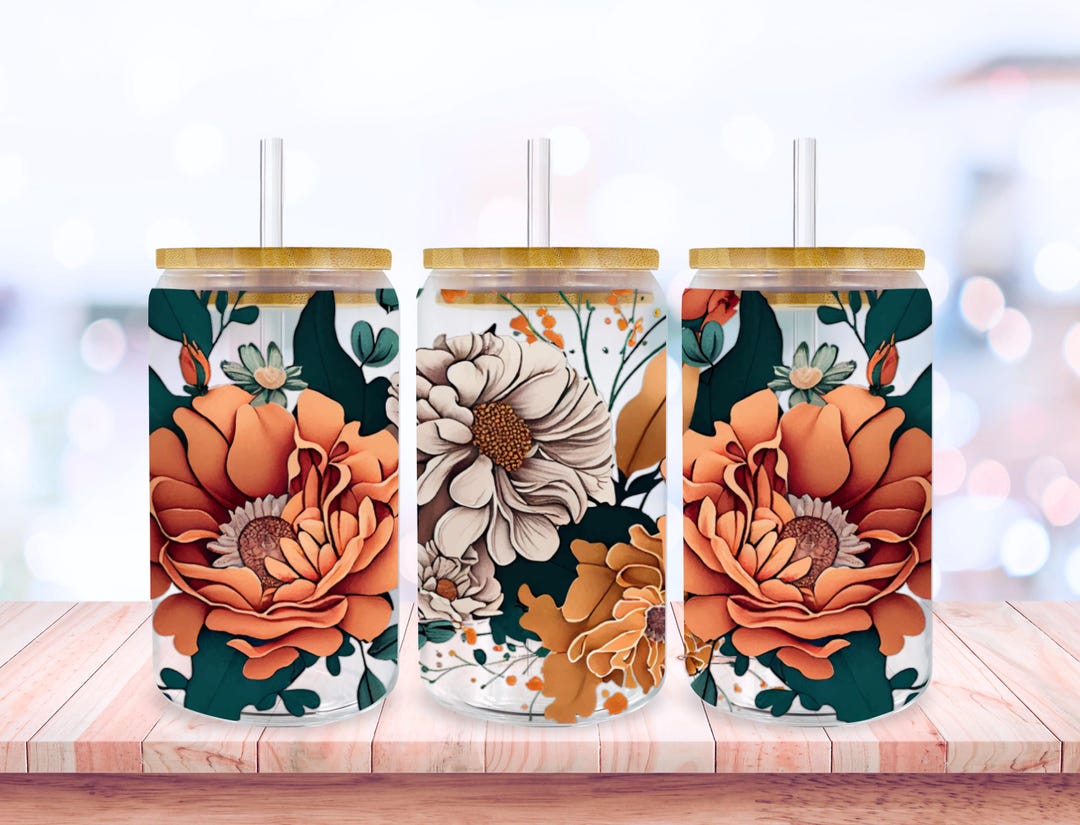 Spring 16 Oz Libbey Glass Can Tumbler Sublimation Design, Boho Retro ...