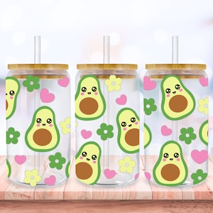 Avocado Svg Libbey Glass Wrap Svg, Kawaii Summer Fruit Svg Avocado 16oz Libby Beer Can Full Wrap Cup svg files for Cricut, Instant Download