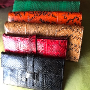 Cartera de piel auténtica con estampado animal, Cartera de mujer de piel auténtica de pitón, Cartera de mujer plegable de gran tamaño, Cartera de mujer de piel auténtica con serpiente