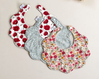 Baby girl scalloped bib, dribble bib, floral scalloped bib, boho bib, baby gift