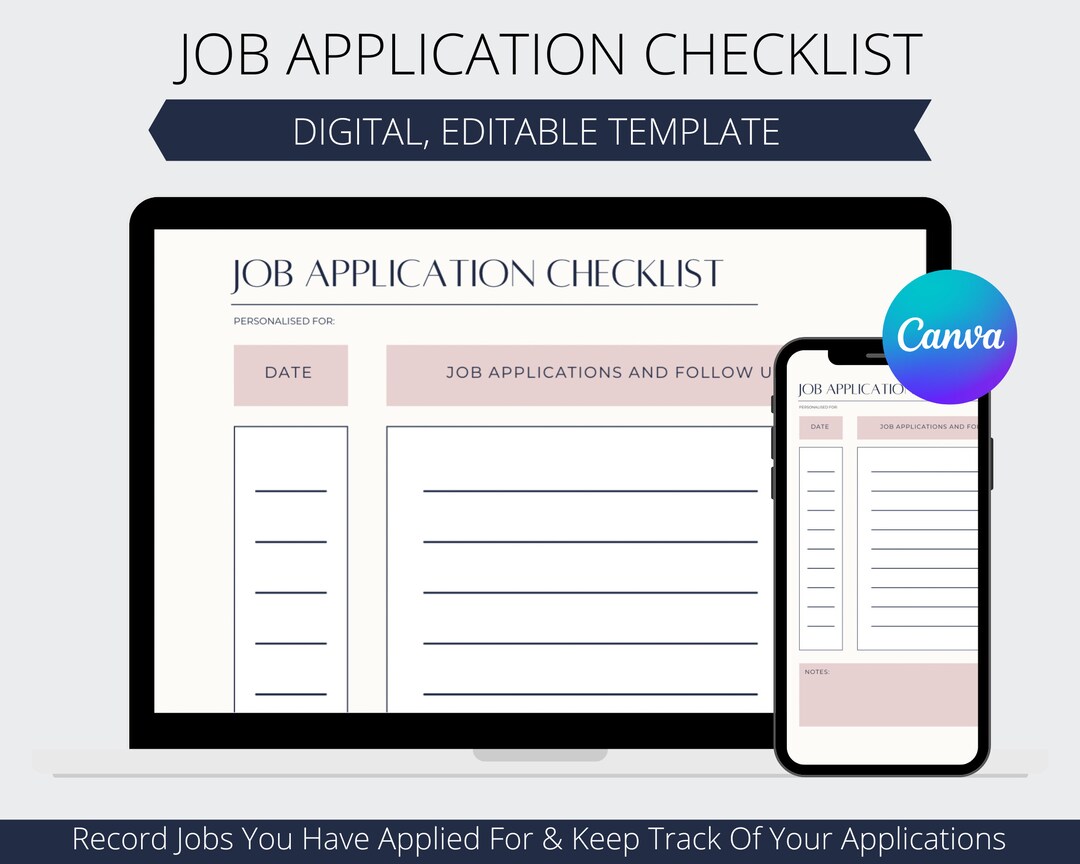 Job Application Checklist Template / Job Search Planner and Etsy