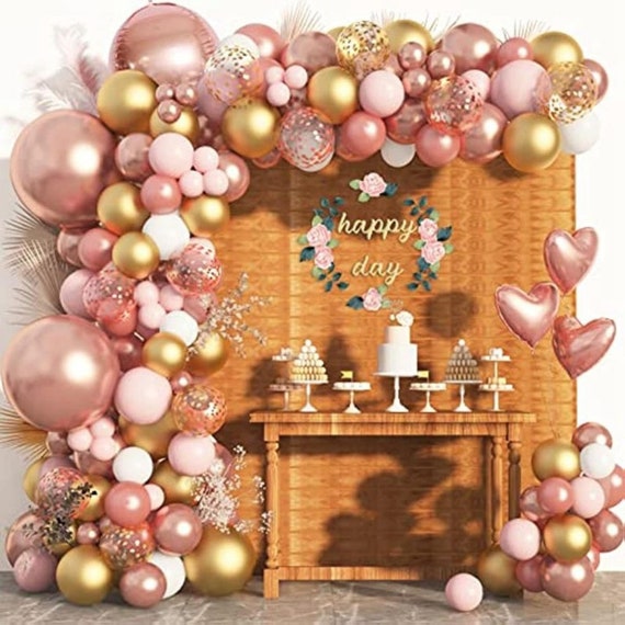 134pcs Rose Gold Balloon Garland Arch Kit Rose Gold Pink White Gold  Confetti Latex Balloons for Wedding Birthday Girl Bridal Baby Shower 