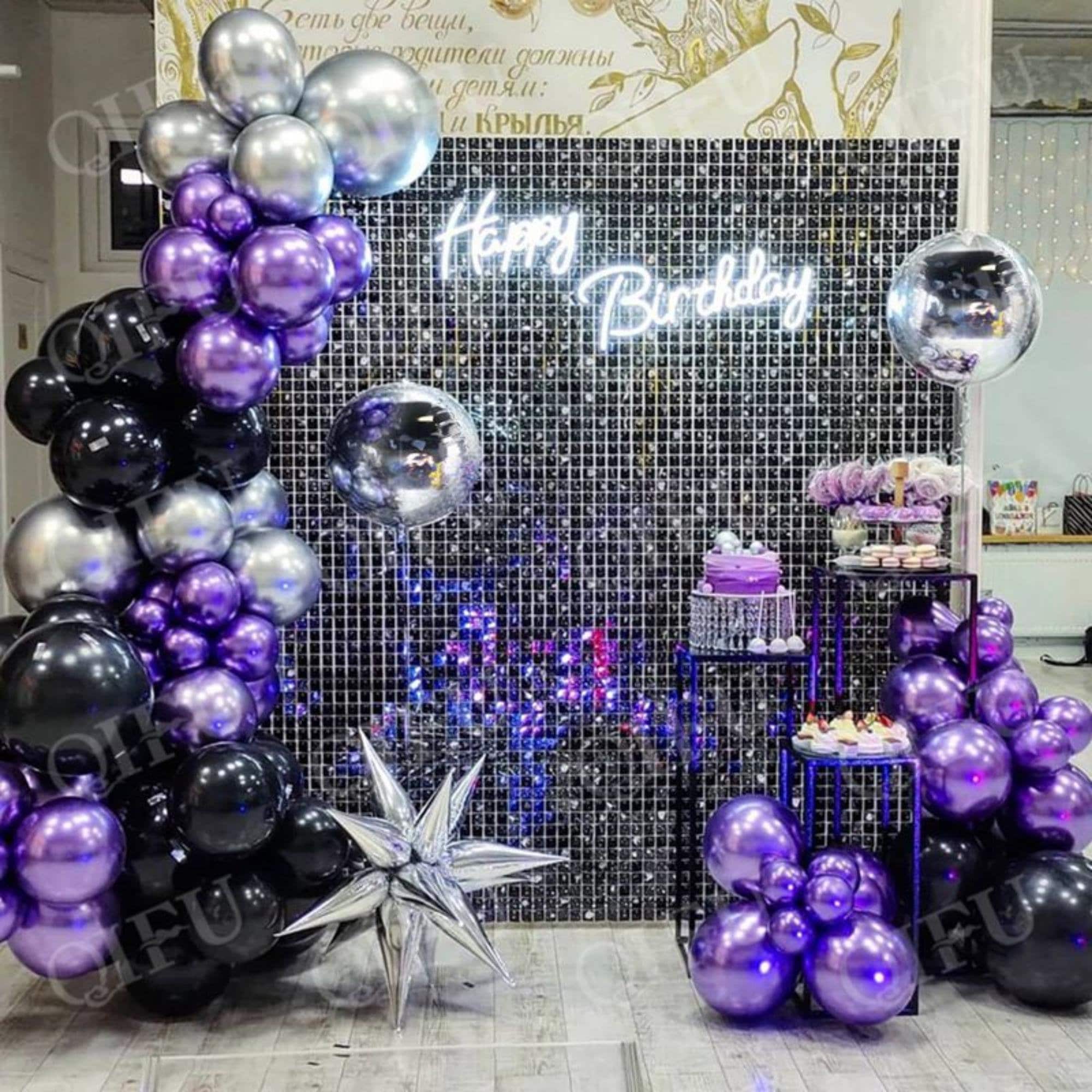 Disco Birthday Party Decorations for Adults - Black Silver Balloon Garland  Arch Kit with 4D Disco Balloon, Happy Birthday Disco Backdrop for Retro