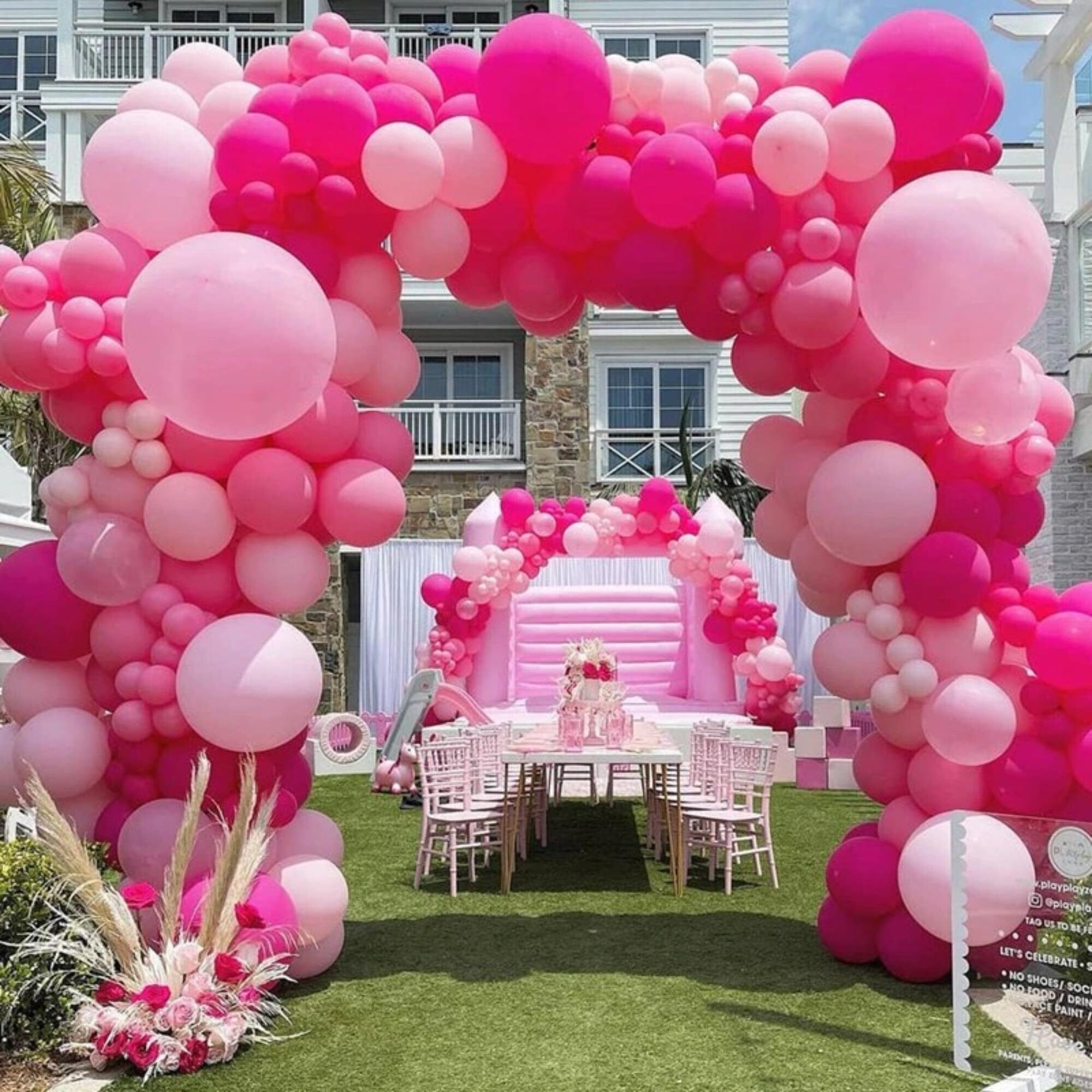 Hot Pink Party Decorations Pink Balloon Garland Arch Kit Pink Princess Girl  Bow Balloons Hot Pink Rose Red Light Pink Matte White Balloons Silver