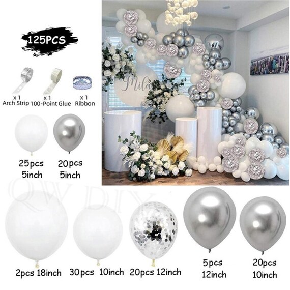 125pcs Birthday Arche Ballon Anniversaire White Silver Balloons Baby Shower  Balloon Wedding Bachelorette Party Decoration Mariage Globos 