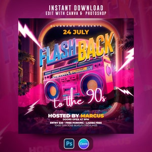 Editable 90s Party Invitation, Back to the 90s, Throwback Party, House Party, Birthday Invitation, 90s Theme