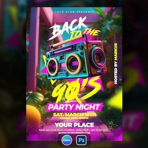 Editable 90s Party Invitation, Back to the 90s, Throwback Party, House Party, Birthday Invitation, 90s Theme