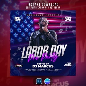 Labor Day Party Flyer: Editable Canva & Photoshop Invitation (Digital Download)