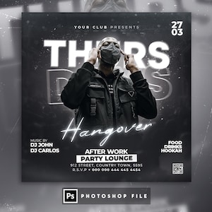 Editable Club Night Flyer Template: DJ Party Invite (4x4 inch)