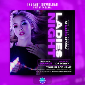 Ladies Night Party Flyer, Editable On Cava