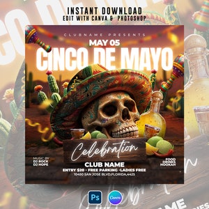 Cinco De Mayo Flyer PSD, Editable Cinco De Mayo Invitation, DIY Cinco De Mayo