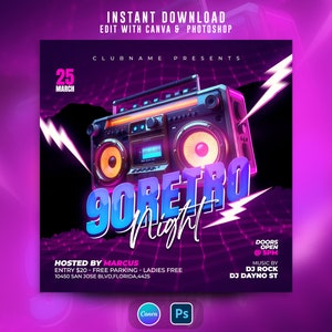 Editable 90s Retro Party Invitation, Back to the 90s, Throwback Party, House Party, Birthday Invitation, 90s Theme
