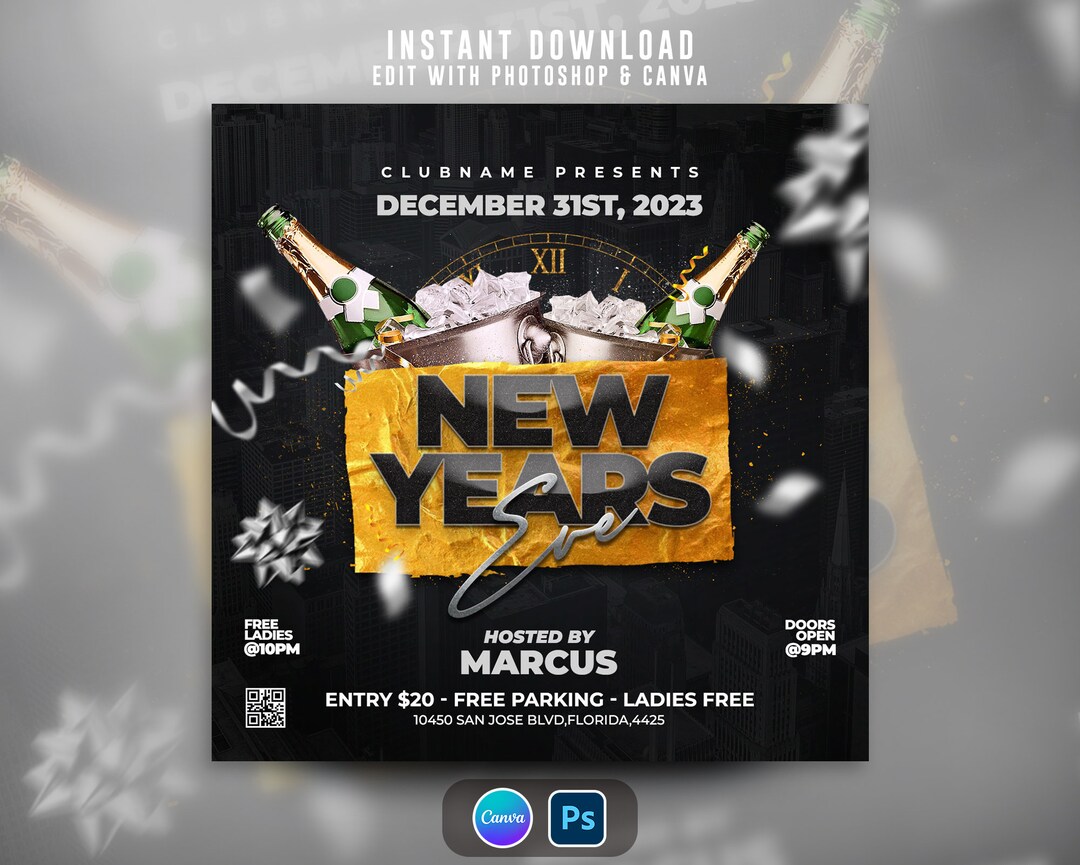 New Year's Eve Flyer, New Year Party Invitation, New Year DIY Flyer