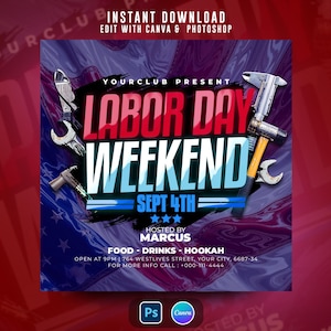 Labor Day Party Flyer: Editable Celebration Invitation (Canva & Photoshop)