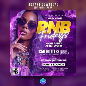 Flyer da festa R&B Fridays, editado no Canva.
