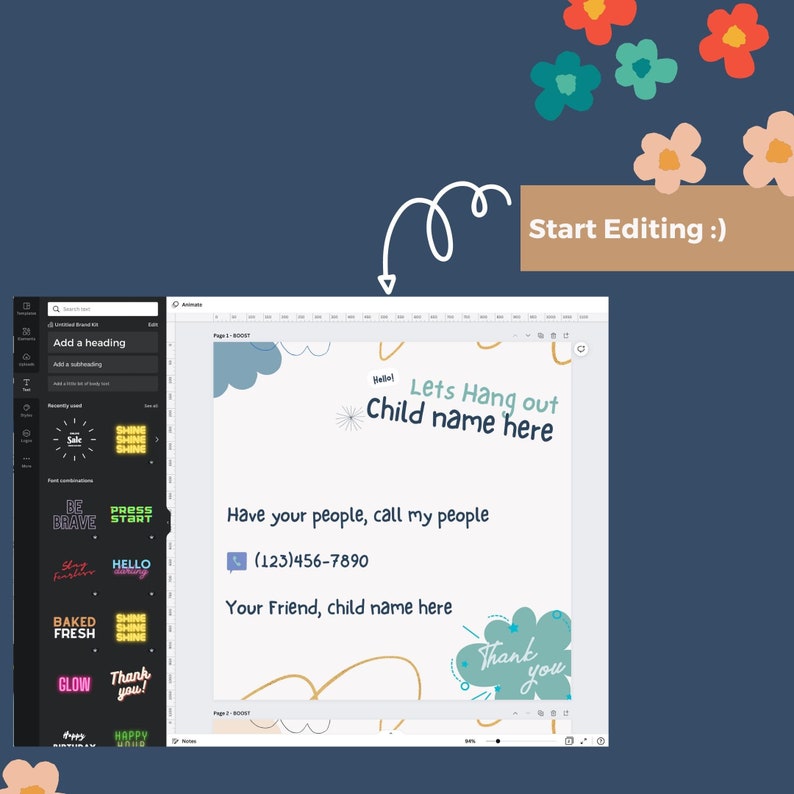 Editable Play Date Calling Cards Canva Template Summer Play Etsy