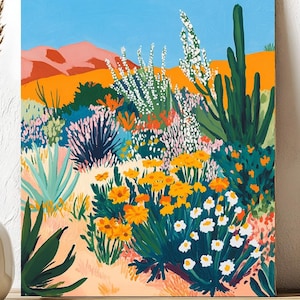 Wüste Botanische Farbe nach Zahlen, West Texas Kaktus Yucca Agave Rosen, Vintage Retro Wandkunst, Marfa Reisedekor, Big Bend National Park
